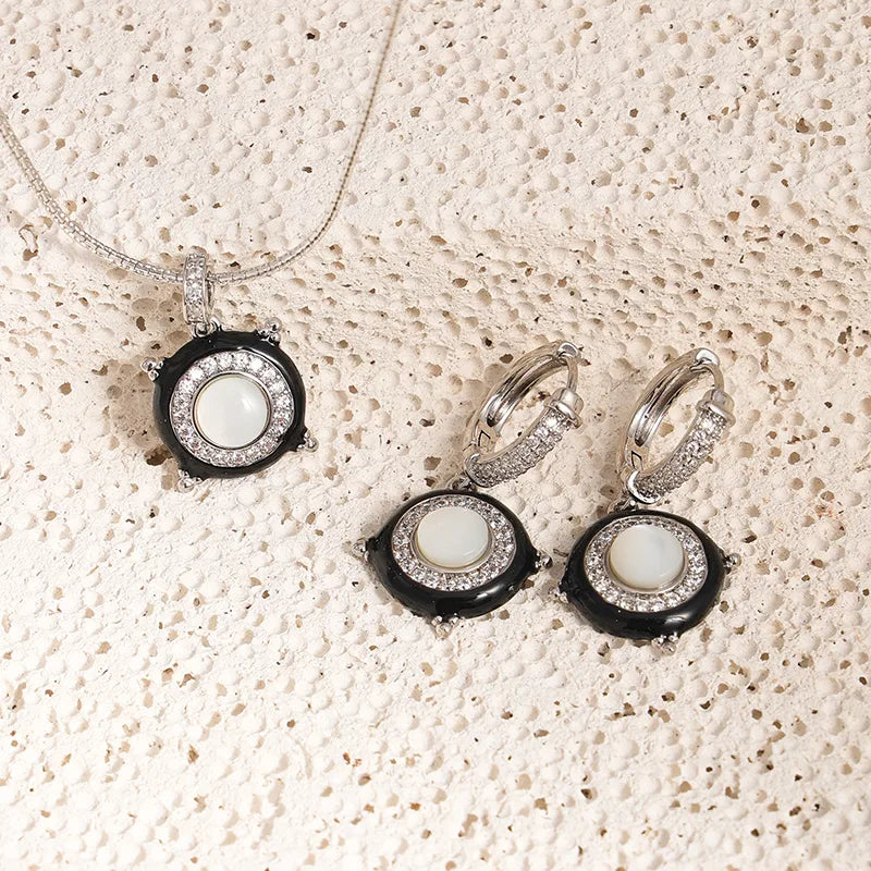 Black Drip Oil Pendant Necklace & Earrings Set