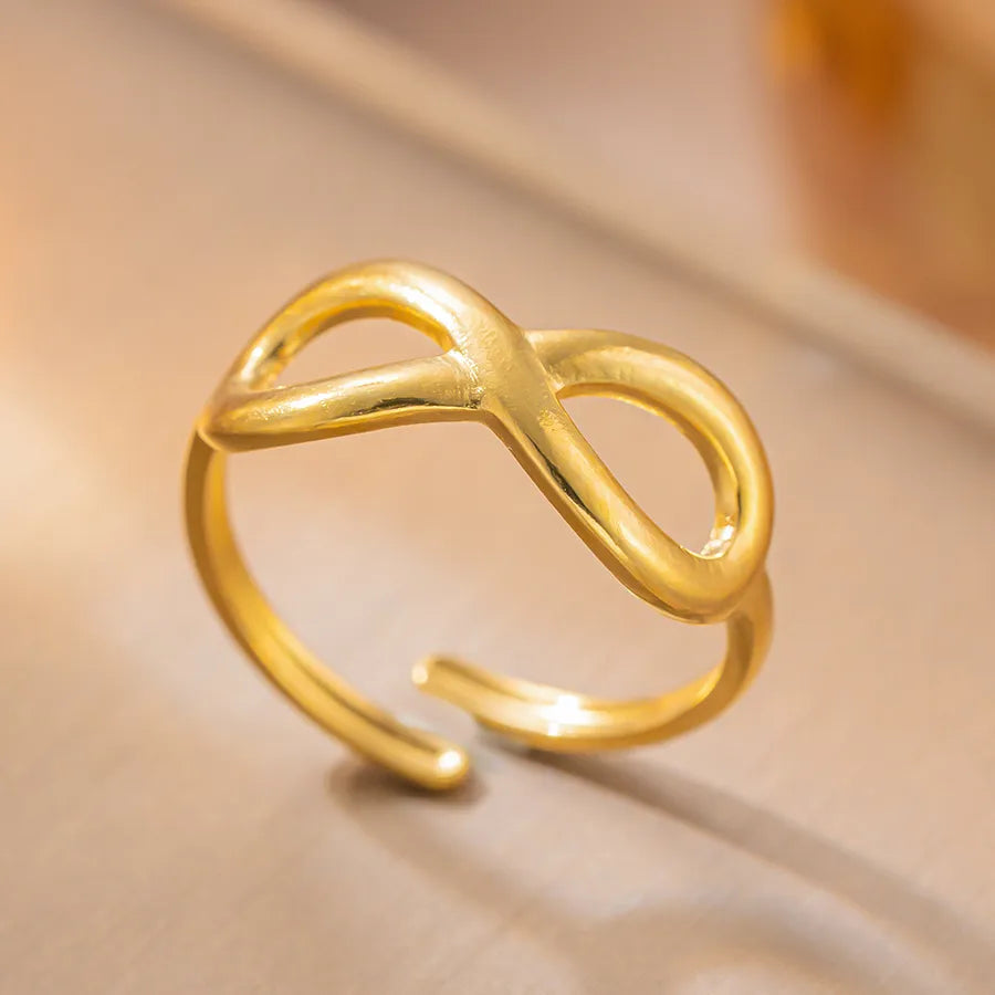 Retro Geometric Titanium Steel Ring K383 Gold Ring Adjustable