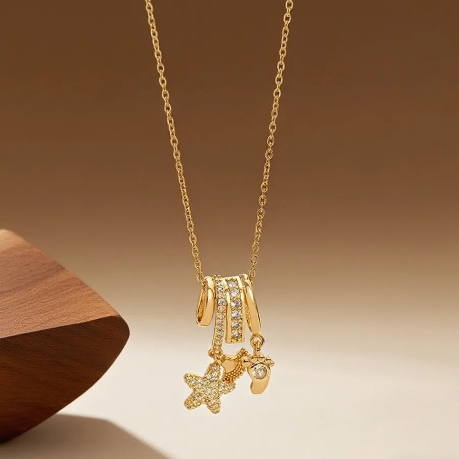 Geometric Titanium Steel Necklace for Women X08304 [Copper Pendant] Starfish Shell - Necklace - Gold