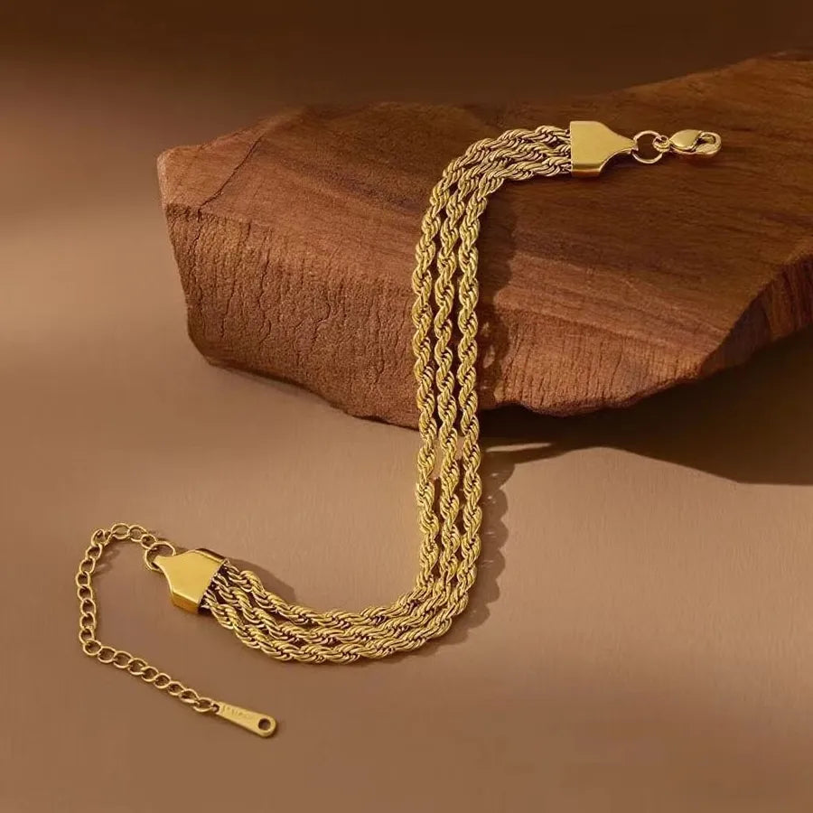 Women's Multi-Layer Geometric Bracelets Set S02056-Twisted Three-Layer Bracelet- Gold