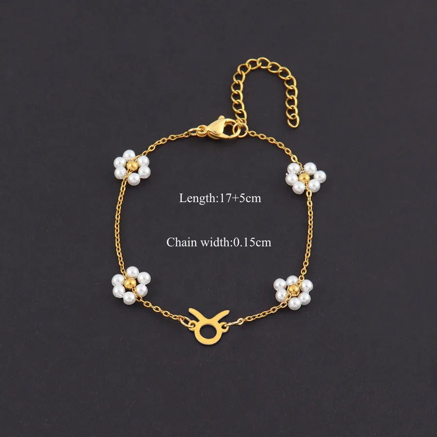 18K Gold Zodiac Pearl Bracelet for Women Gold Taurus