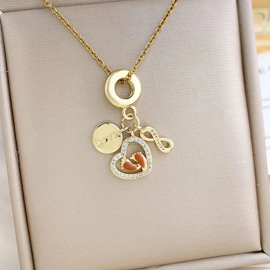 18K Gold Plated Zircon Pendant Necklace XL1863 Foot Heart Necklace Gold