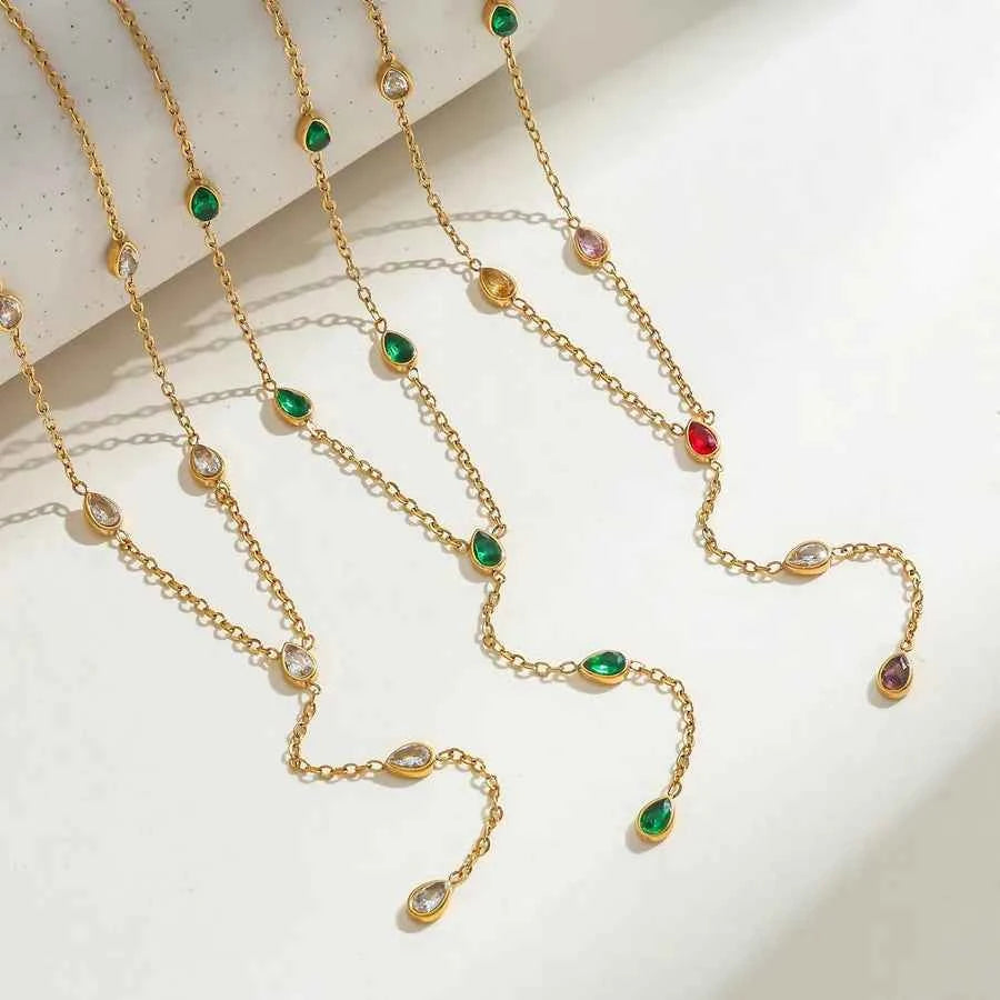 18K Gold Water Drop Zircon Stainless Steel Necklace