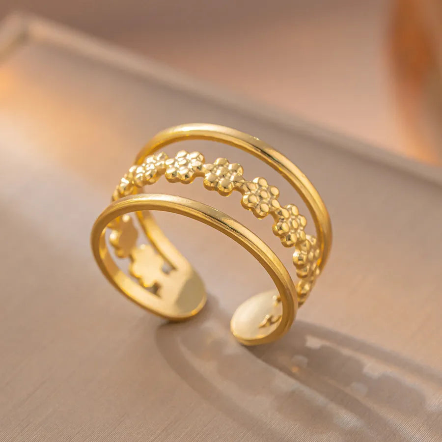 18K Gold Geometric Titanium Steel Open Ring K21 Gold Ring Adjustable