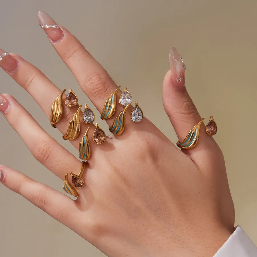 Champagne Zircon Geometric Ring – 18K Gold Plated