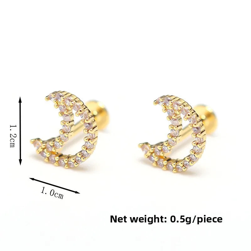 Moon Shaped Gold Stainless Steel Stud Earrings