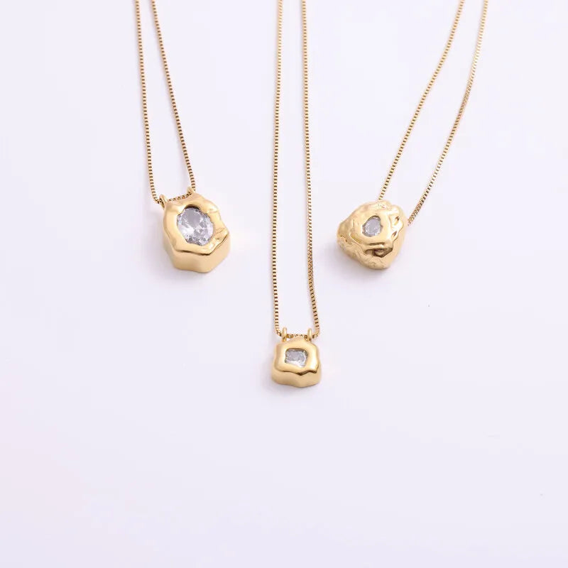 18K Gold Geometric Titanium Necklace with Zirconia