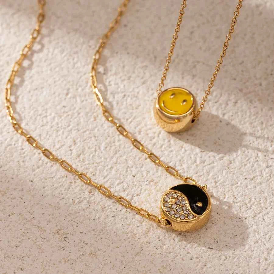 18K Gold Plated Smiley Face Tai Chi Necklace