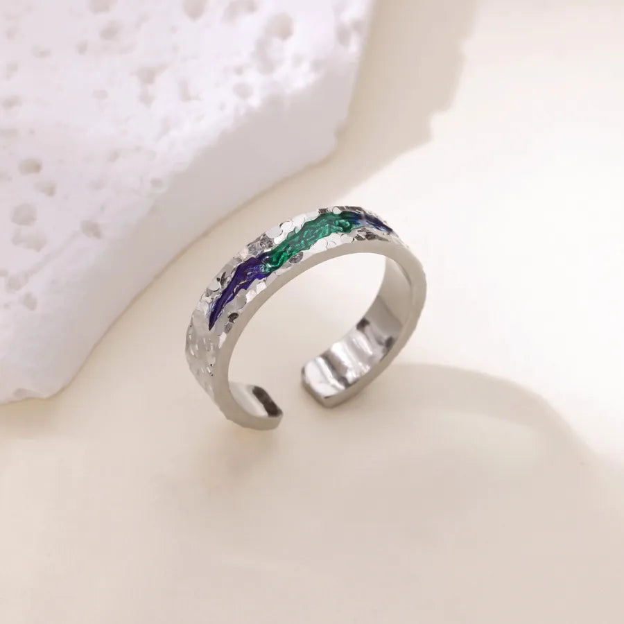 Gold Stainless Steel Wave Ring with Pearl & Zircon