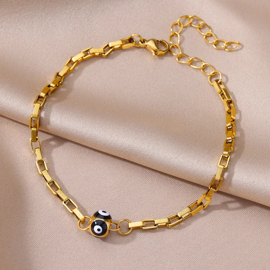 Boho Devil's Eye Heart Gold Anklet