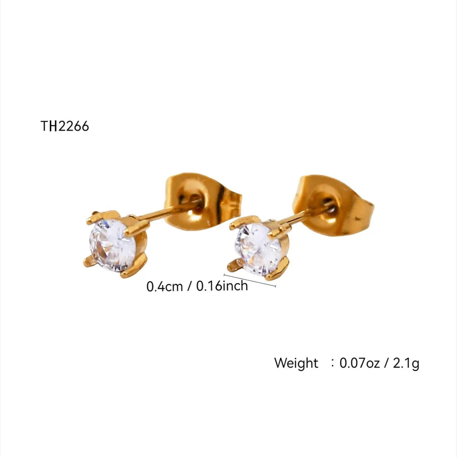 18K Gold Plated Geometric Flower Stud Earrings Zircon Ear Studs