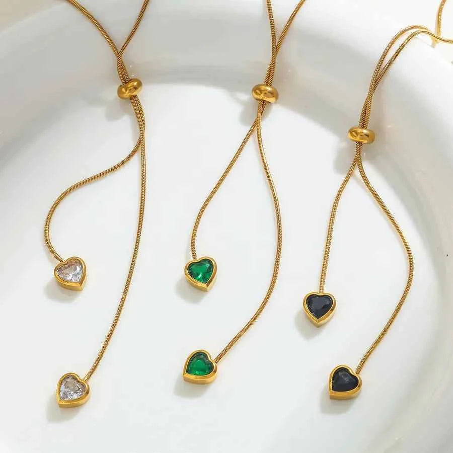 18K Gold Heart Zircon Stainless Steel Necklace