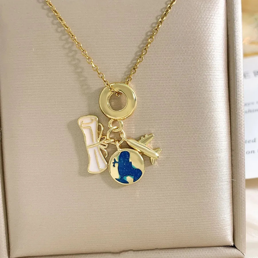 Global Travel Pendant Necklace for Women XL2263 Graduation Travel Necklace Gold