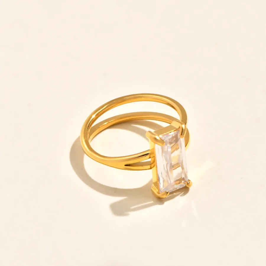 Gold Plated Geometric Zircon Ring for Women