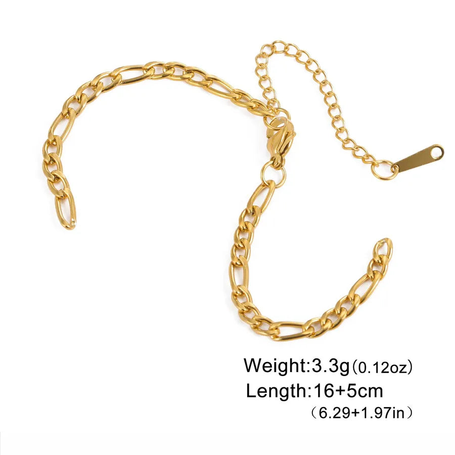 Gold Stainless Steel Cuban Link Bracelet Gold 3MM Figaro Open Chain