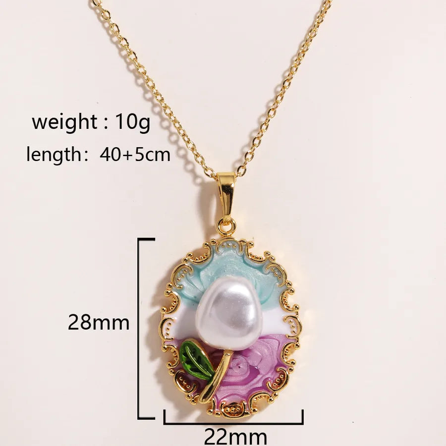 Floral Freshwater Pearl Pendant Necklace Style 14