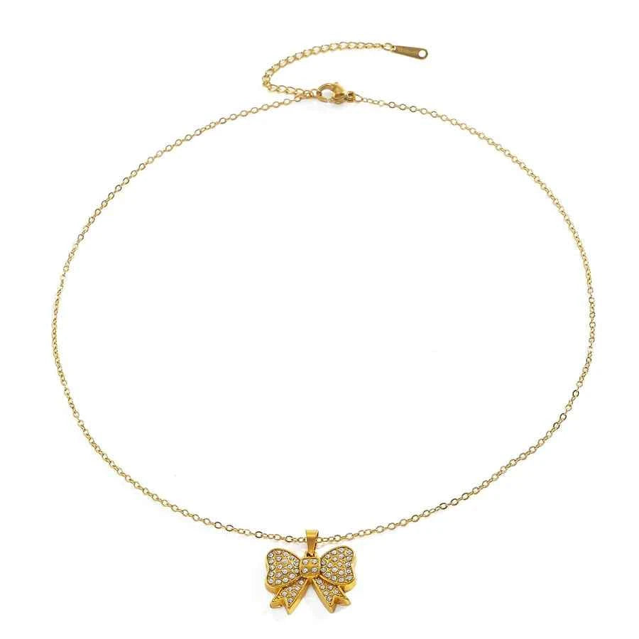 18K Gold Plated Stainless Steel Bow Pendant Necklace