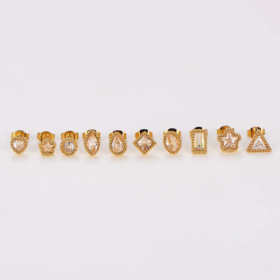 Gold Plated Geometric Star Zircon Stud Earrings