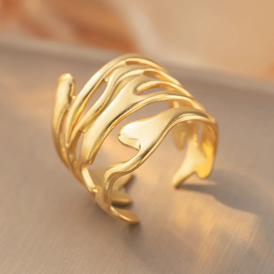 Geometric Titanium Steel Open Ring for Women K421 Gold Ring Adjustable