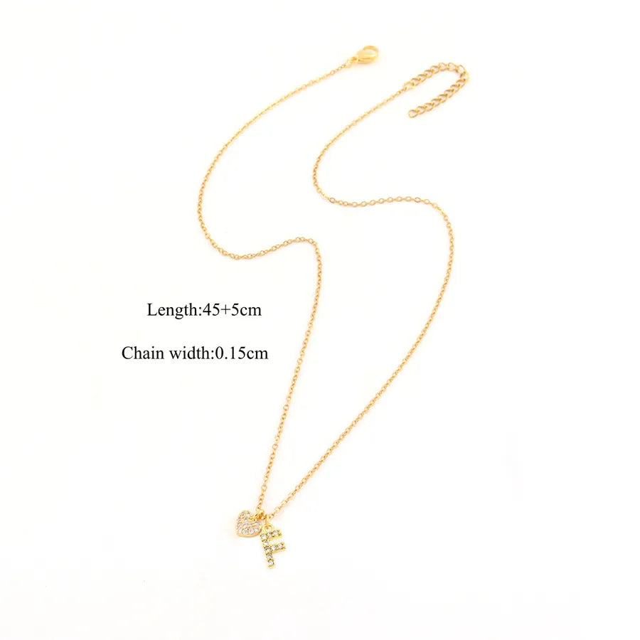 18K Gold Plated Heart Letter Pendant Necklace Gold F