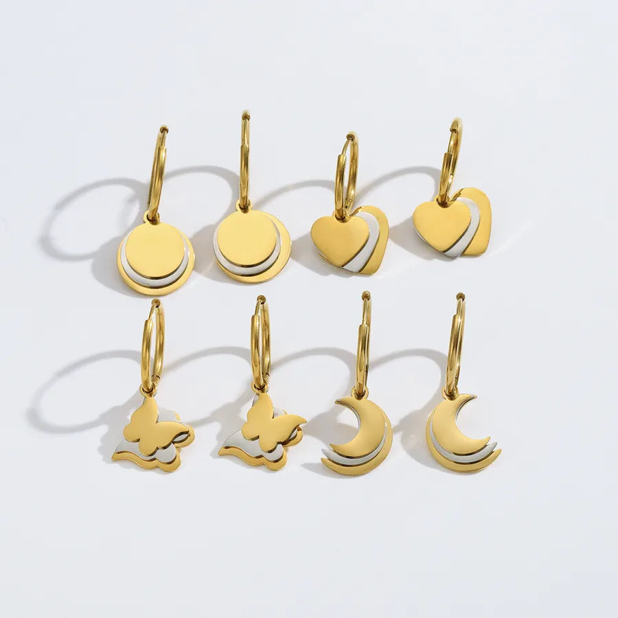 Gold Plated Titanium Steel Heart & Moon Earrings