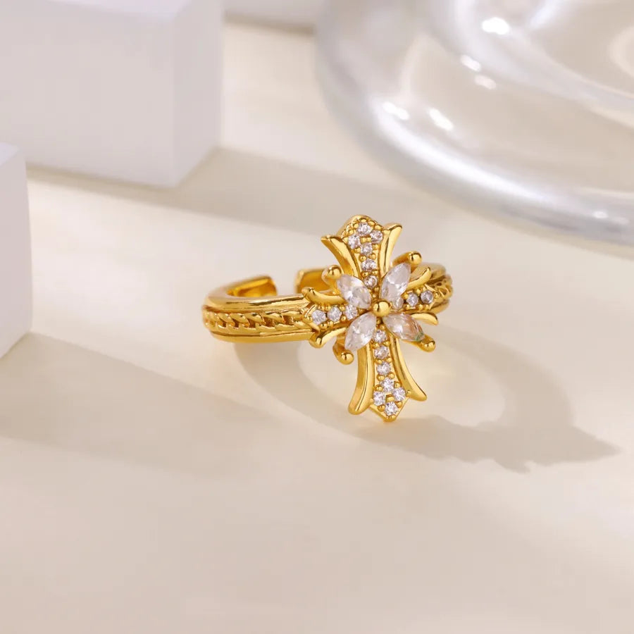 Gold Plated Cross & Star Ring for Women