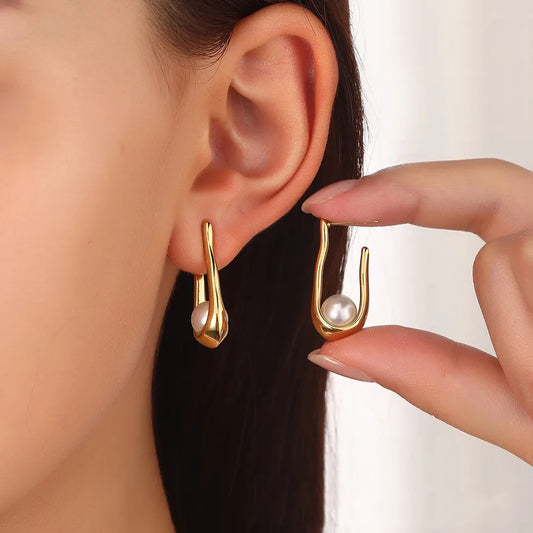 Gold Irregular U-Shaped Earrings for Women
