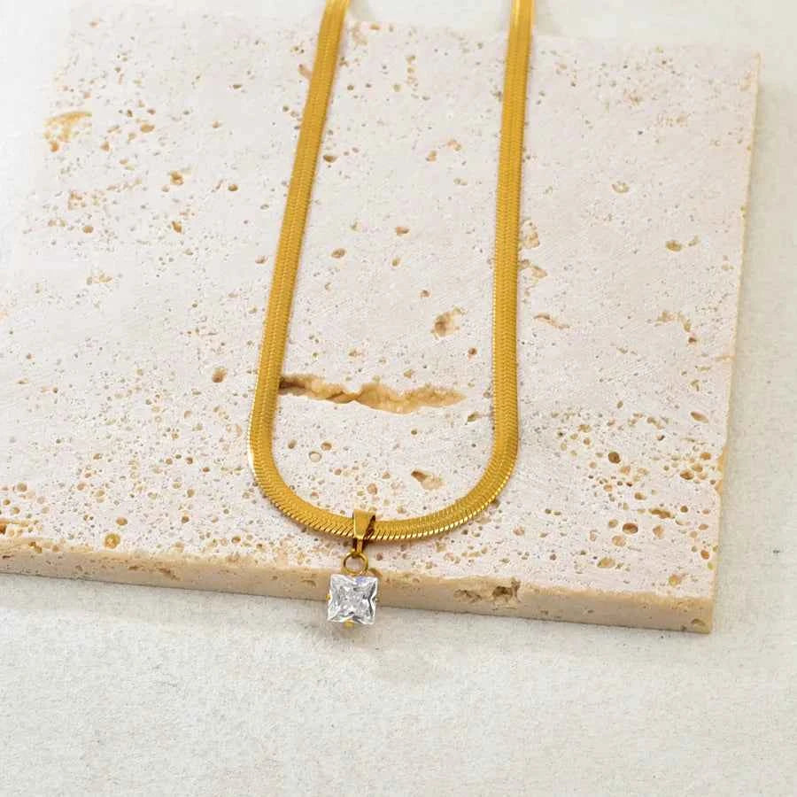 18K Gold Plated Square Zircon Pendant Necklace