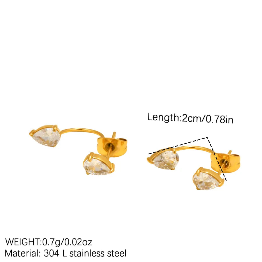 18K Gold Plated Heart & Drop Zircon Earrings