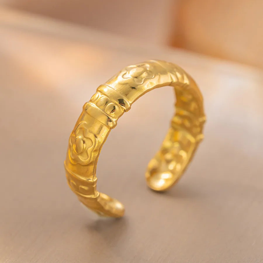 Gold Plated Geometric Titanium Steel Open Ring K101 Gold Ring Adjustable