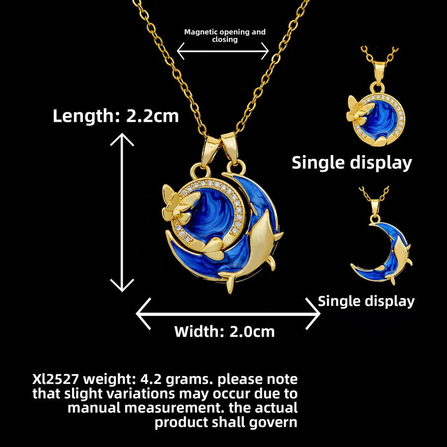 Butterfly & Whale Couple Pendant Necklace XL2527 Yunmeng Butterfly Whale Blue Necklace Gold