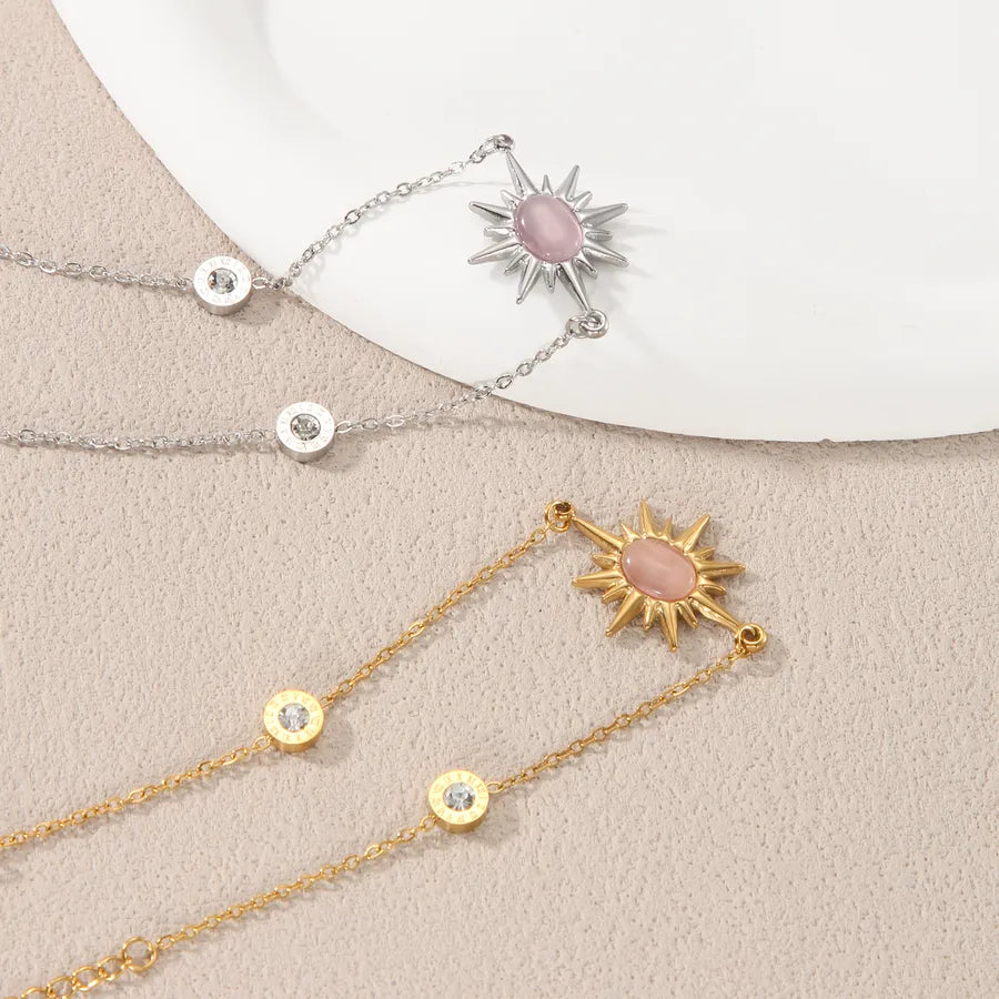 18K Gold Plated Pink Gemstone Stainless Bracelet