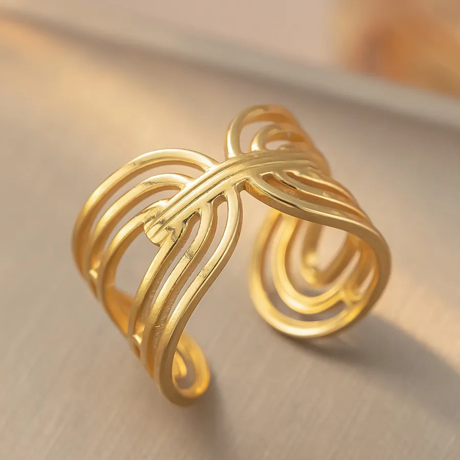 18K Gold Titanium Steel Geometric Open Ring K325 Gold Ring Adjustable