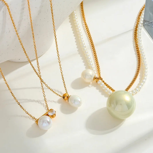 18K Gold Plated Pearl Bead Pendant Necklace