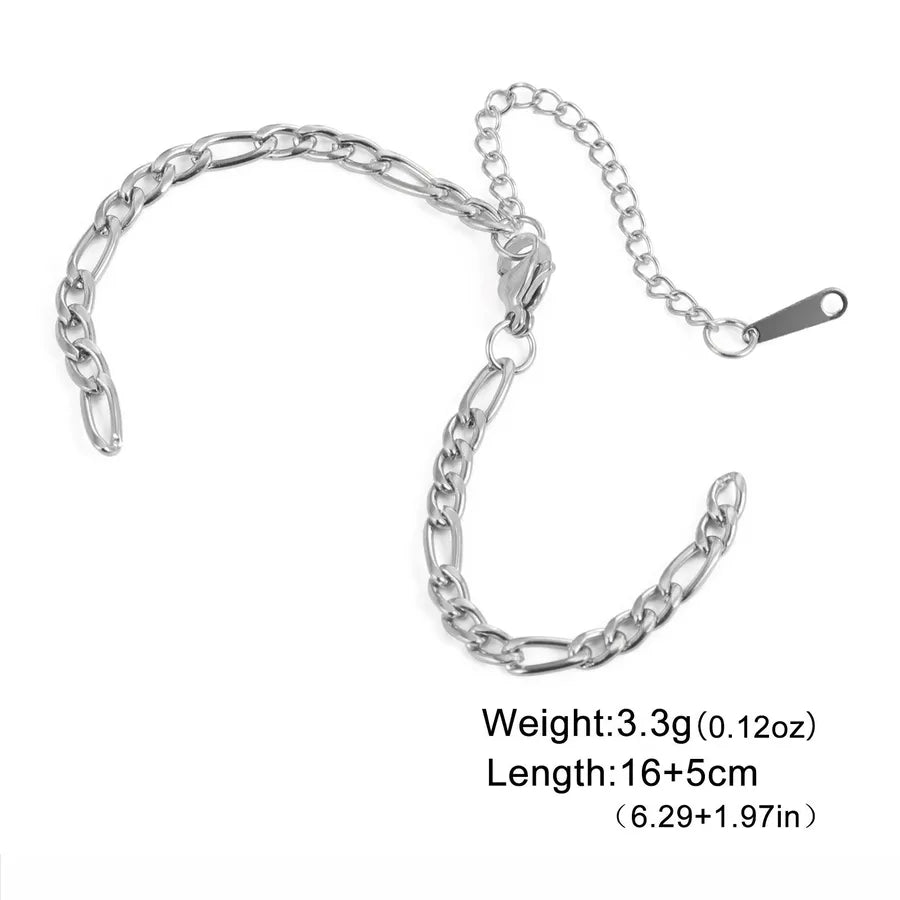 Gold Stainless Steel Cuban Link Bracelet Steel Color 3MM Figaro Open Chain