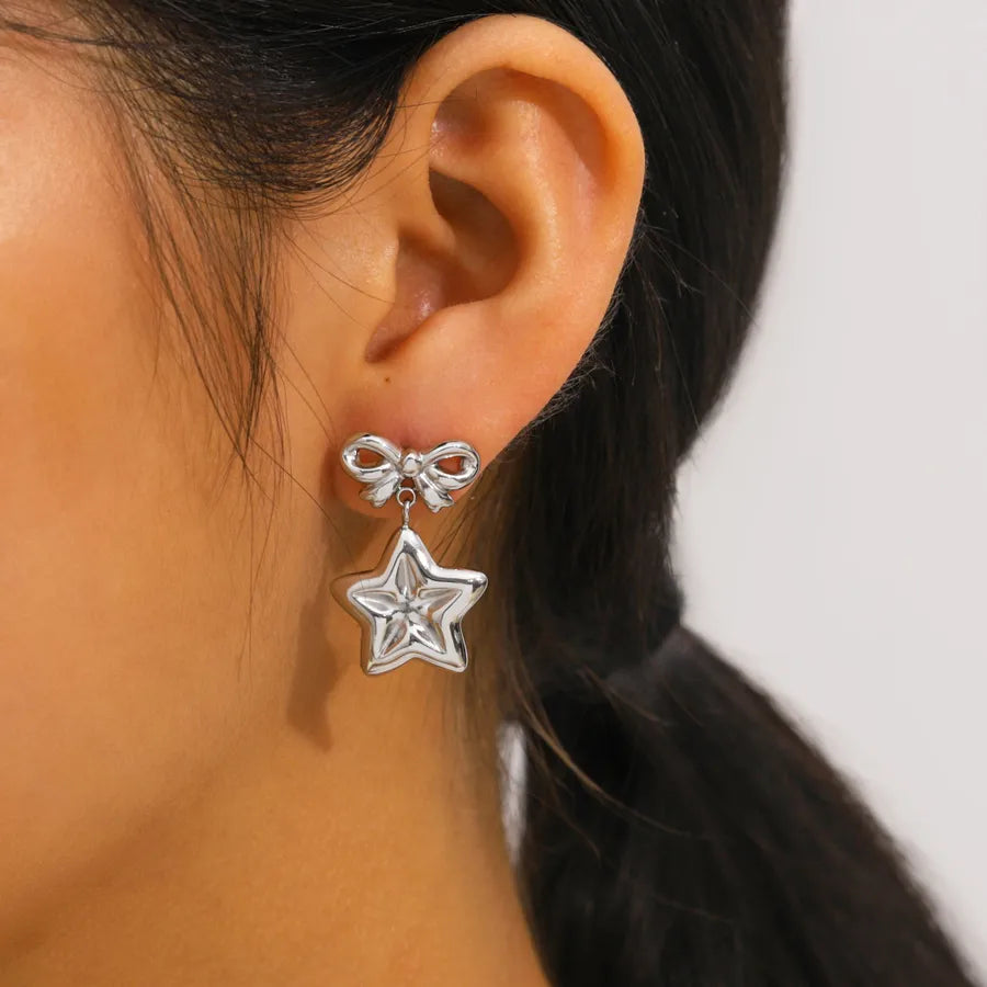 18K Gold Star & Bow Stainless Steel Earrings