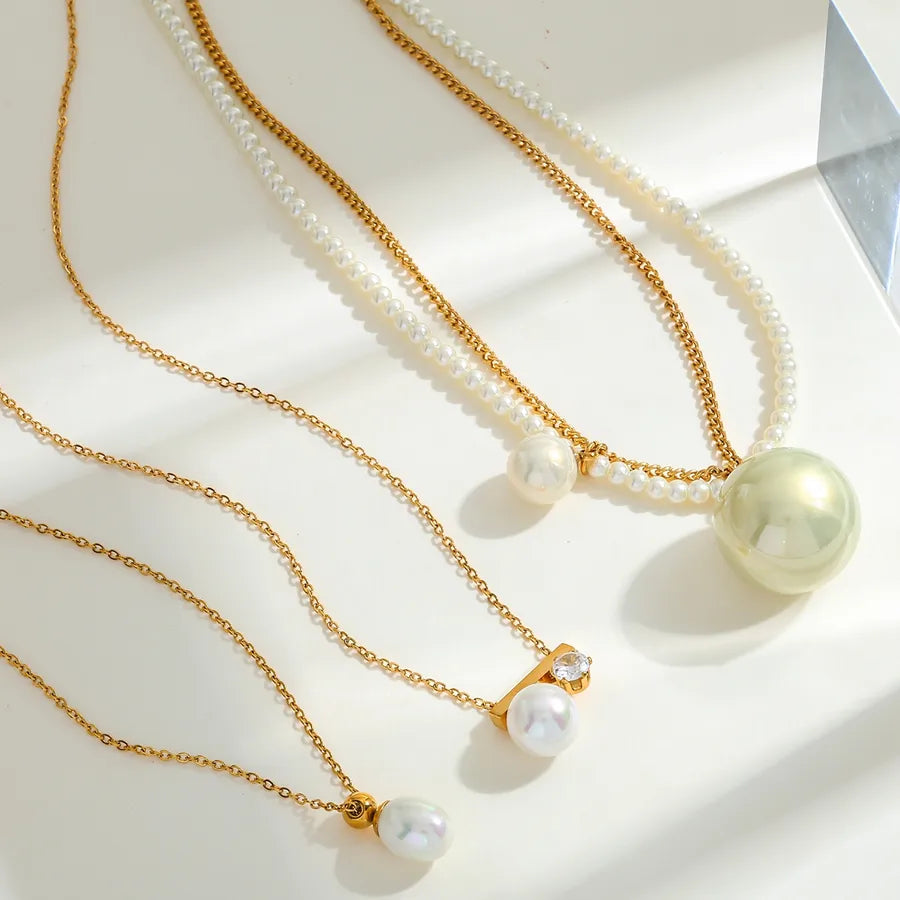 18K Gold Plated Pearl Bead Pendant Necklace