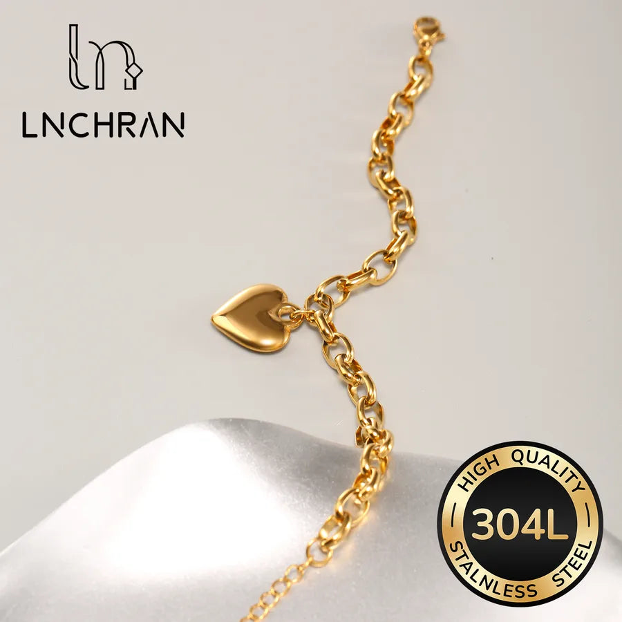 Gold Heart Pendant Chain Bracelet for Women