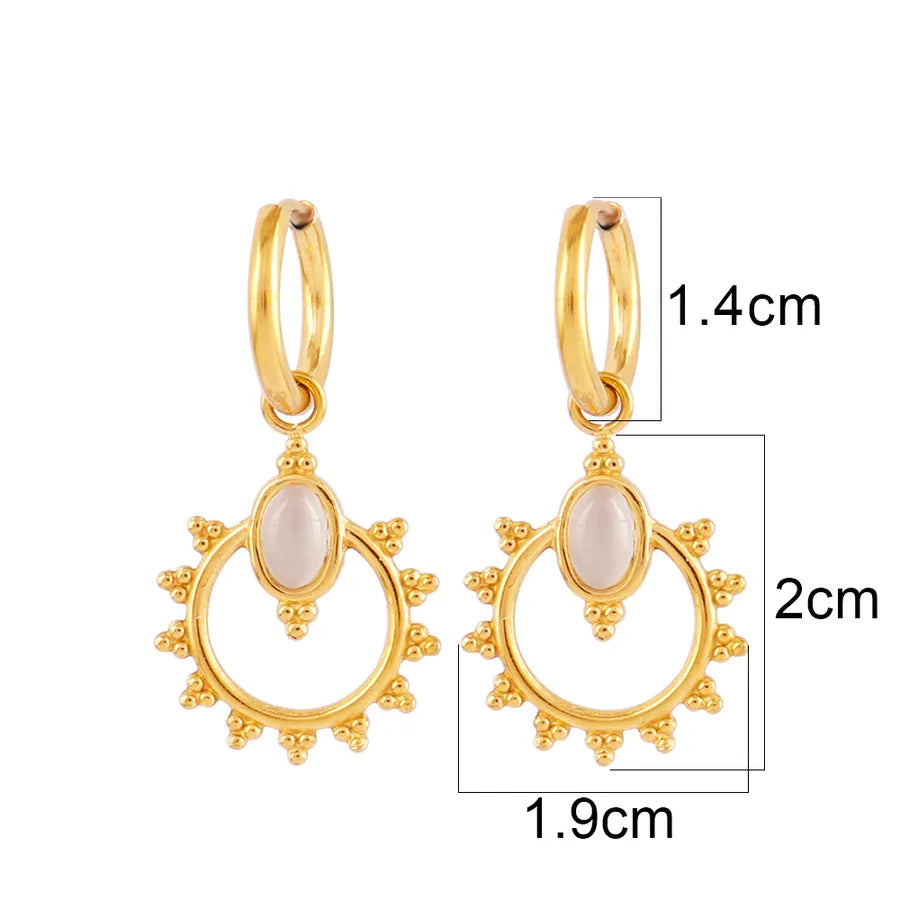 Turquoise Gold-Plated Geometric Hoop Earrings White Cat Eye-B0123