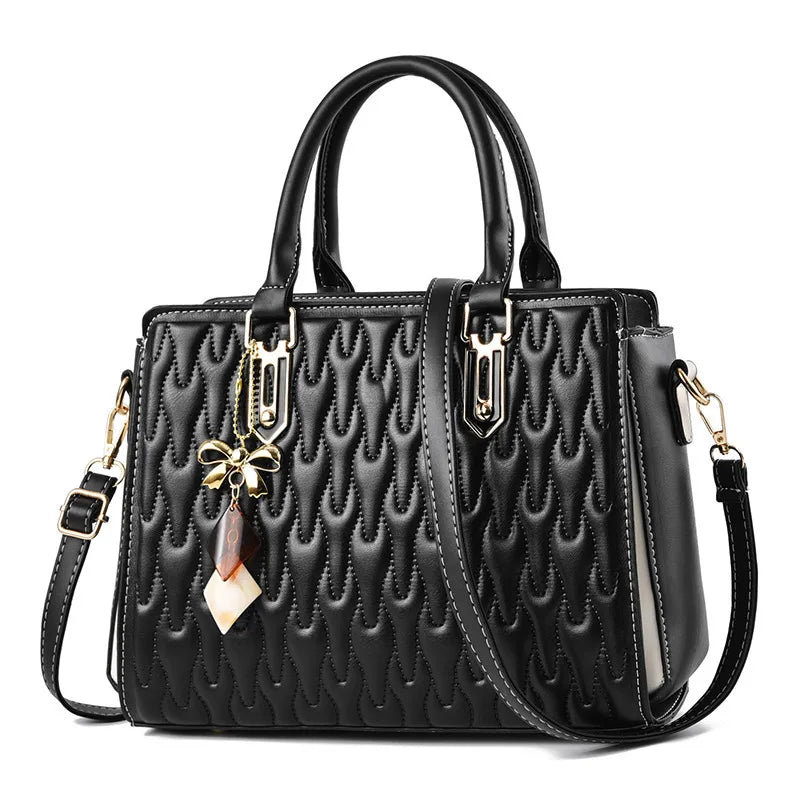 Floral Embossed PU Shoulder Bag Black