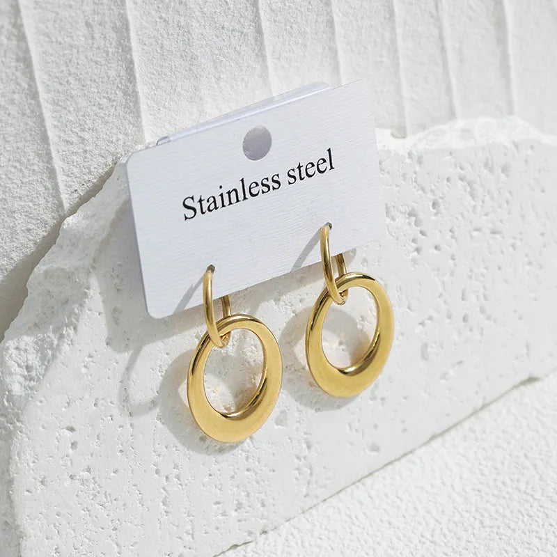 14K Gold Plated Geometric Oval Earrings