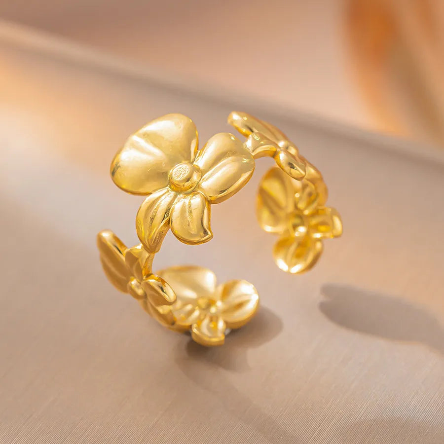 18K Gold Geometric Titanium Steel Open Ring K29 Gold Ring Adjustable