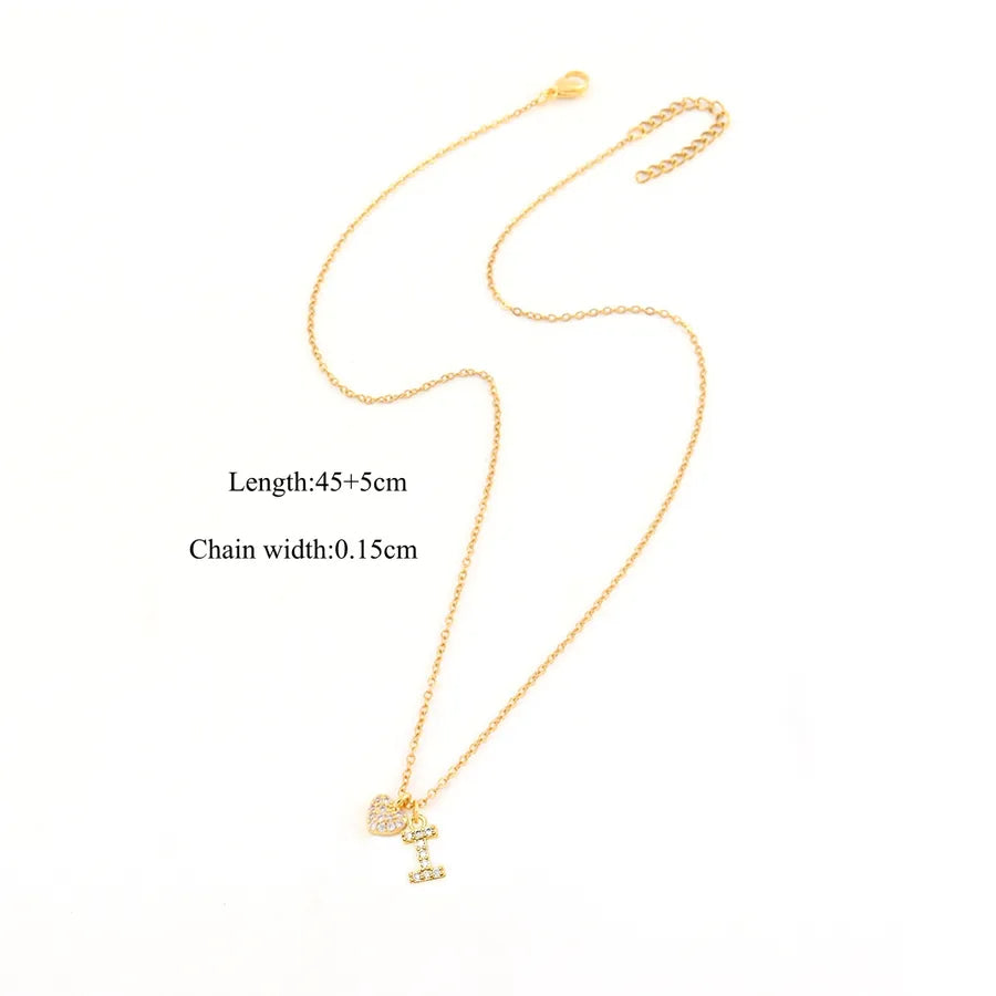 18K Gold Plated Heart Letter Pendant Necklace Gold I
