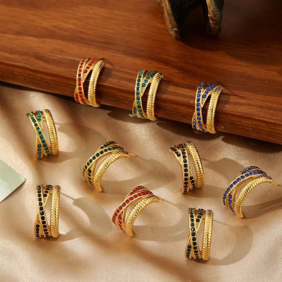 Gold Plated Zirconia C-Shaped Titanium Earrings