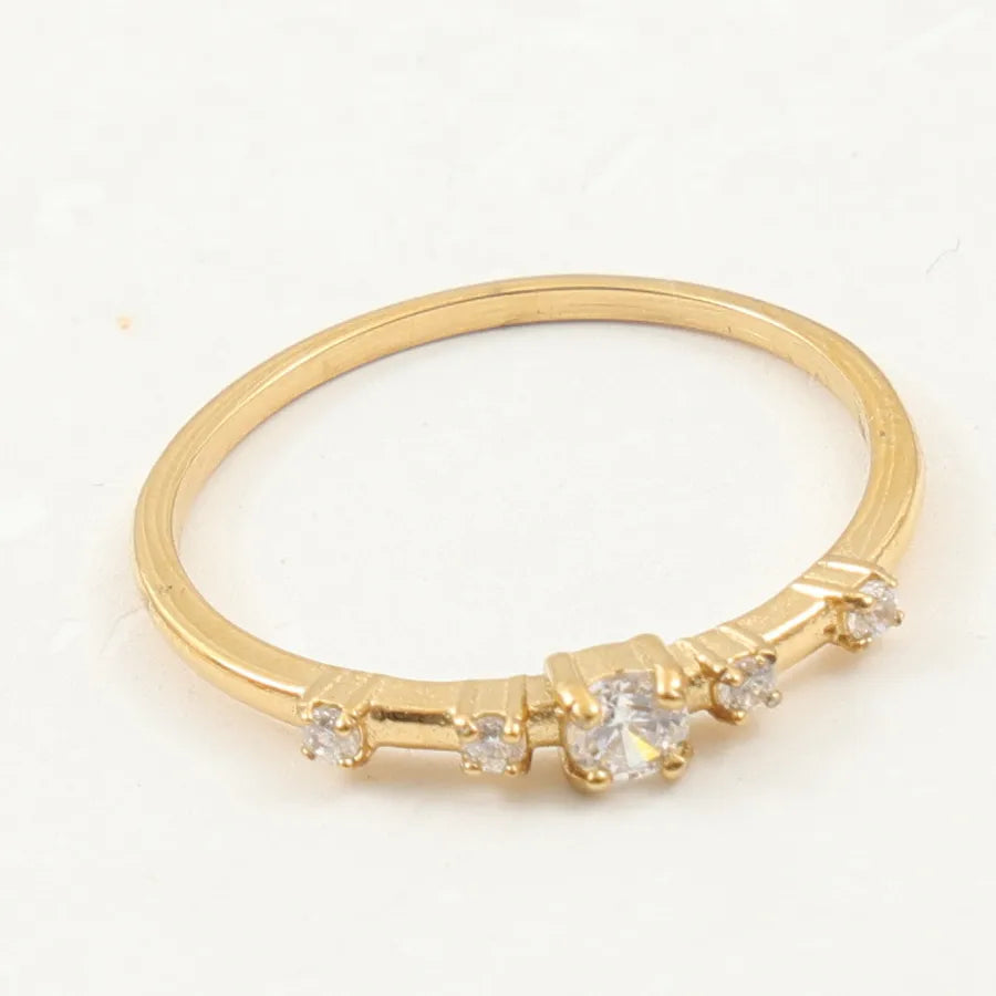 18K Gold Plated Zircon Titanium Steel Ring Gold B