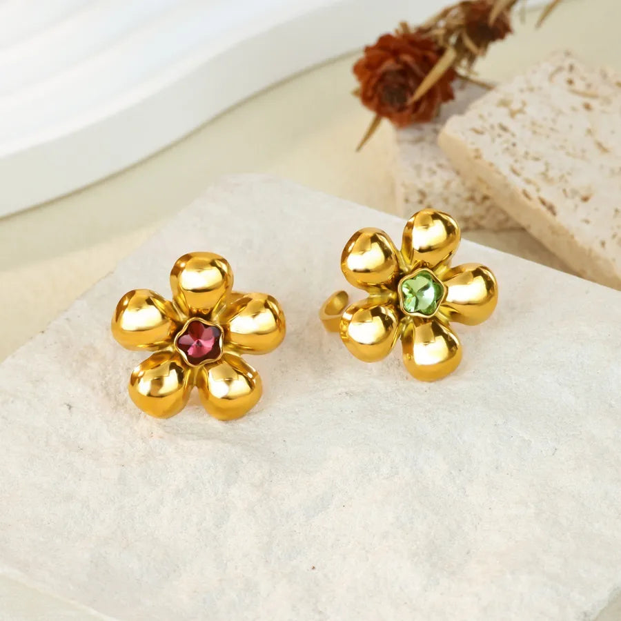 Vintage French Flower Zircon Open Ring