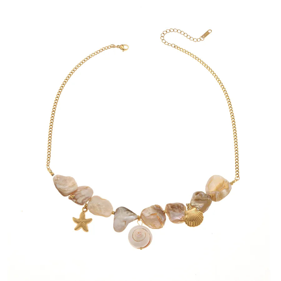 Stainless Steel Starfish & Conch Shell Necklace