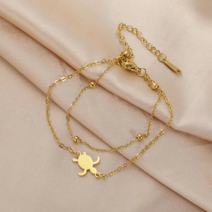 Minimalist Turtle Pendant Stainless Steel Bracelet