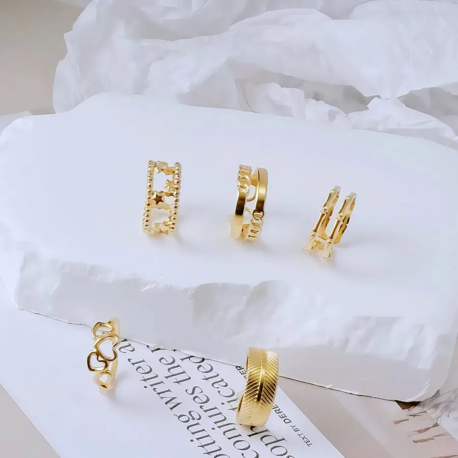 Gold Bamboo Titanium Steel Open Ring