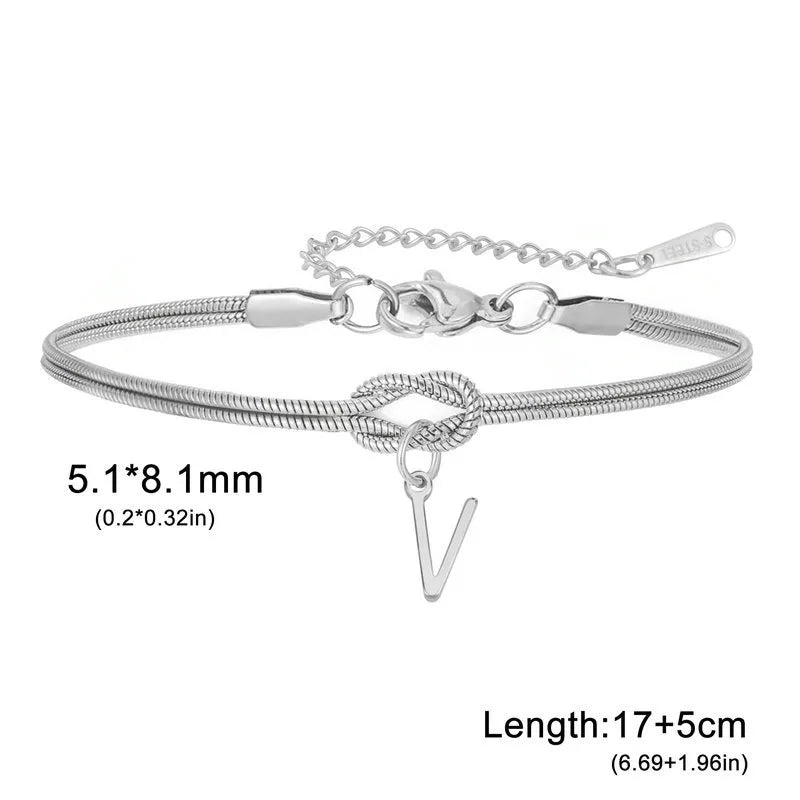 Double Layer Stainless Steel Letter Bracelet Letter V (steel Color)